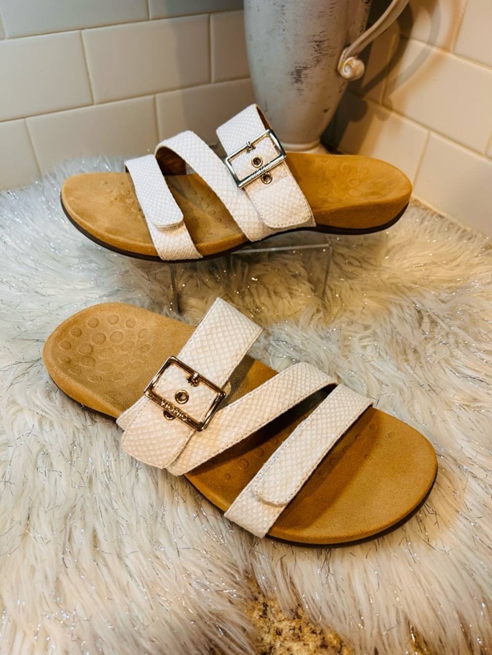 Vionic Sandals White Snakeskin w/Gold Buckle Hardware